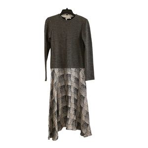 10 CROSBY DEREK LAM Drop Waist Long Sleeved Two Toned Printed Dress